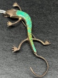 Sterling Silver & Turquoise Gecko Brooch Weight 9 gm - As Pictured