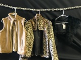 3 Piece Lot of Ladies Clothing Incl. Vest - Size S, Leopard Print Coat- Size M & Faux Fur Stole