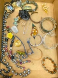 Misc Lot of Costume Jewelry Includes Necklaces, Bracelets, Brooches, Watch - As Pictured