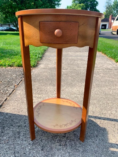 Small 2 Tier Side Table w/Rose Detail & Drawer. This is 24" T x 14" in Diameter - As Pictured