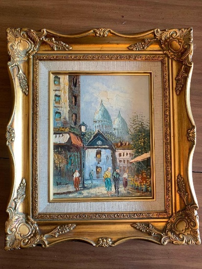 15.5" x 13.5" Ornate Gold Frame w/Euopean Oil Canvas. This is Signed - As Pictured