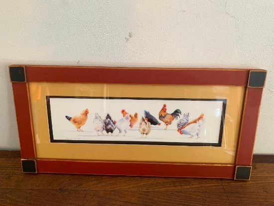 23" x 11" Framed & Signed Print "King of the Roost" by V. Pfeiffer - As Pictured