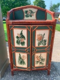 Small Hand Painted Wood & Bamboo Cabinet w/Double Doors. This is 30