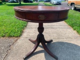 Vintage Leather inlay Drum Table w/Drawer. This is 27