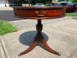 Vintage Imperial Leather Inlay Drum Table w/Drawer & Claw Feet Made in Michigan. - As Pictured