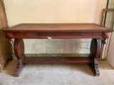 Antique Wood Inlay Library Table. This is 29