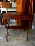 Double Drop Leaf Leather Inlay Lamp Table w/Drawer. This is 28