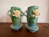 Pair of Damaged Roseville, Double Handle Vases as Pictured