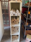 Fiber Board Shelving unit with Groups of Matching and Mis-Matched Wallpaper, Unopened Rolls