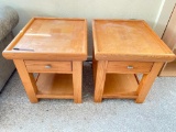 Pair of Oak Wood Finish End Tables. They are 25