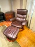 2 Piece Platform Swivel Leather Chair w/Footstool. Shows Wear in the Seat from Use - As Pictured