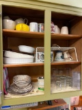 Kitchen Cabinet Lot Incl. Glasses, Plates, Bowls, Casserole Dishes & More - As Pictured