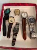Lot of 6 Men's Wristwatches. One has Band Missing. - As Pictured