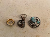 Lot of Misc. Jewelry Marked 925 or Sterling Silver Incl. Spoon Ring, Turquoise Brooch & More - As