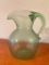 Cute Green Glass Heart Top Pitcher w/Applied Handle. This is 5.5