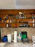 Garage Wall Lot of Misc Cleaners, Propane & Contents on Floor - As Pictured