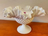 Fenton Ruffled Top Hob Nail Raised Candy Dish. This is 6.5