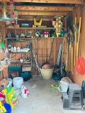 Contents of Shed Incl Birdhouses, Yard Tools, Planters & More - As Pictured