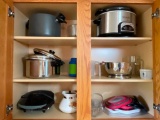 Kitchen Cabinet Lot Incl. George Forman, Stainless Strainer, Crock Pot & More - As Pictured