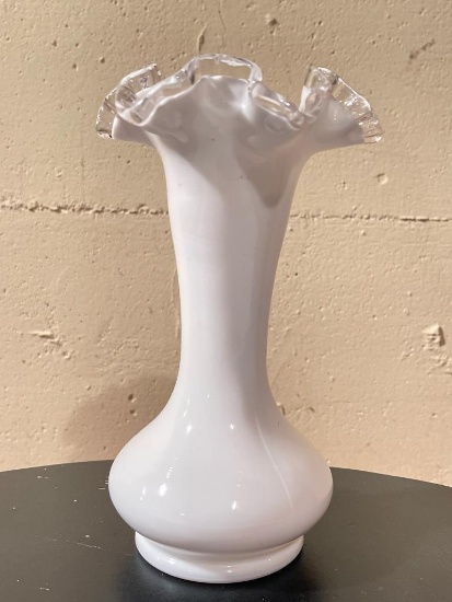 9" Fenton White Silver Crest Vase - As Pictured