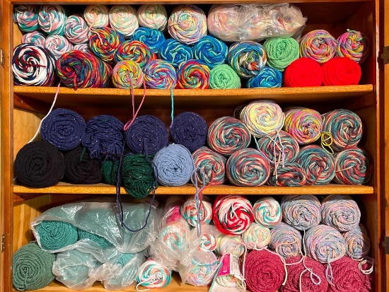 Basement 3 Shelf Cabinet Lot of Yarn - As Pictured