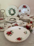 Set of China Incl Poinsettia Plates, Serving Tray by Royal Albert & UnMarked China - As Pictured