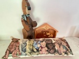 Wooden Bear, Pillow & Wood Wall Hanging - As Pictured