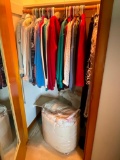 Bedroom Closet Lot of Ladies Clothing Size S-M & Bedding - As Pictured