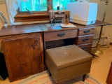 Sewing Table, Vintage Singer Sewing Machine & Stool. The Table is 29