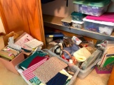 Bottom Shelf & Floor Lot of Sewing Items Incl. Patterns, Fabric & More - As Pictured