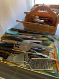 Shelf Lot Incl Kitchen Utensils, Pressed Glass, Candles & More - As Pictured