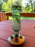 Glass/Metal Hummingbird Feeder. Has Some Rust & Needs Cleaned. Flower Fell Off - As Pictured