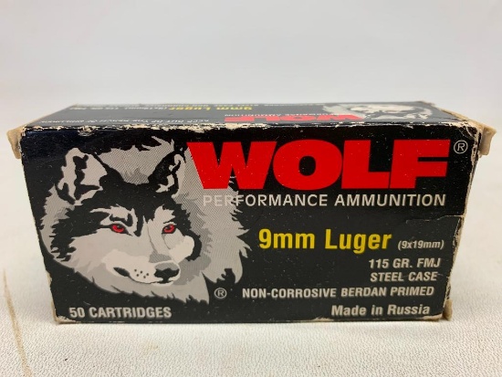 Wolf Performance Ammo 9 MM Luger. Box of 50 - As Pictured