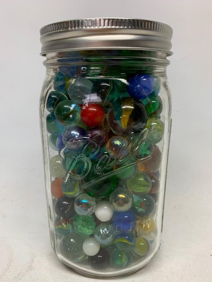 Canning Jar Full of Vintage Marbles. This is 7" Tall - As Pictured