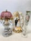Misc Lot Incl Cake Topper, Hand Painted Champagne Glass & Lamp - As Pictured