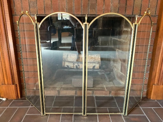 Glass & Brass 4 Panel Fireplace Screen. This is 32" Tall - As Pictured