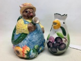 Pair of Chicken & Bunny Ceramic Pitchers. The Tallest is 9