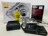 Camera Lot Incl. Nikon CoolPix, Canon Power Shot Elph 300 HS, Battery Charger & External Flash