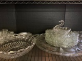 Shelf Lot of Clear Glass Incl Plates, Bowls, Candy Dishes & More - As Pictured