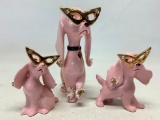 Set of 3 Porcelain Pink Dogs. The Tallest is 5