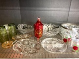 Shelf Lot of Misc Glass Incl. Bowls, Hand Painted Glasses & More - As Pictured