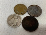 1935 D Mercury Dime, 1943 Steel Cent, Token & 1901 Indian Head Penny - As Pictured