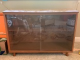 Vintage Wood Cabinet w/Double Glass Doors. This is 25