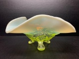Fenton Style Ruffled Top Footed Glass Candy Dish. This is 3.5