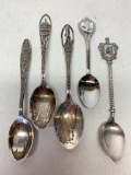 Set of 5 Sterling Silver Collector Spoons - As Pictured