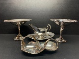 Misc Lot of Silver Plated Candy Dishes & Gravy Boat - As Pictured