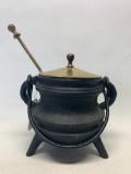 Antique Cast Iron Fire Starter Pot, Smudge Pot, Cauldron, Pumice Wand, Hearth Ware, Smelting Pot