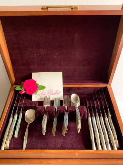 Rose Ballet by International Sterling. Sterling Set of Flatware w/Case. - As Pictured