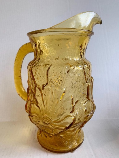10" Amber Glass Pitcher w/Applied Handle. - As Pictured