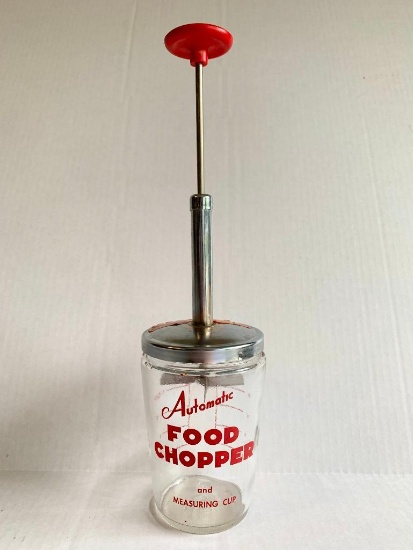 Vintage Automatic Glass Food Chopper & Measuring Cup. This is 12" Tall - As Pictured